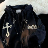 Vintage Zip Up Letter Print Hoodies
