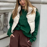 Autumn-Winter Fashion Ladies Vintage Puffer Vest Female Sleeveless Outerwear Coat
