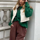 Autumn-Winter Fashion Ladies Vintage Puffer Vest Female Sleeveless Outerwear Coat