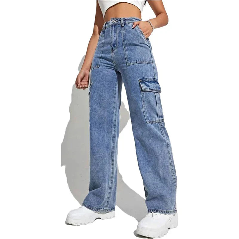 Women Wide Baggy Punk Loose Cargo Pockets Skater Trouser