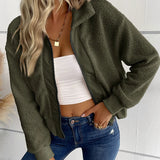 Women Winter Sherpa Lapel Collar Zipper Blouses Tops Casual Shirt Female Clothes Outwear Fashion Coat