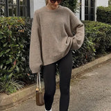 Women Wool Blends Round Neck Pullover Top Casual Long Sleeve Sweater