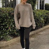 Women Wool Blends Round Neck Pullover Top Casual Long Sleeve Sweater