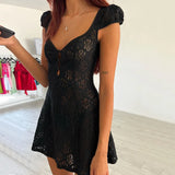 Lace Trim Mini Dress Spaghetti Strap Backless Short Bodycon Lace Dress