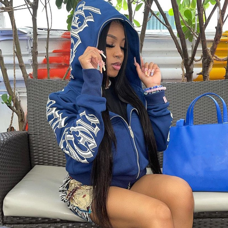 Zip Up Streetwear Letter Printed Hoodies