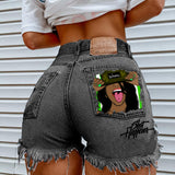 Women's High Street INS Net Red Playful Girl Pattern Printed Denim Shorts