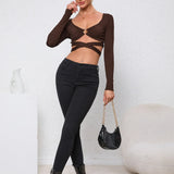 Hollow Slim Autumn and Winter New Long-sleeved Ultra-short Women's Top T-shirt