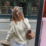 Women's Beige Thread O Neck Long Sleeves Pullover Fashion Long Sleeve Sweater