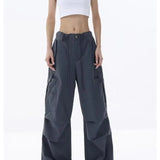 Retro Street Overalls Design Pleats Cargo Pants
