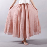 Linen Maxi Casual Elastic Waist Skirt