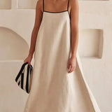 Fashion Halter Swing Backless Sleeveless Cotton Line Casual Maxi Dress