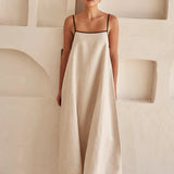 Fashion Halter Swing Backless Sleeveless Cotton Line Casual Maxi Dress