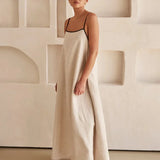 Fashion Halter Swing Backless Sleeveless Cotton Line Casual Maxi Dress