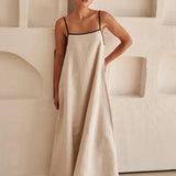 Fashion Halter Swing Backless Sleeveless Cotton Line Casual Maxi Dress
