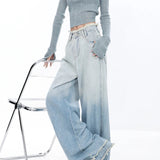 Light Blue Vintage Street Style Wide Leg Jeans