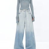Light Blue Vintage Street Style Wide Leg Jeans