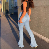 Retro Stretch Flared Knee Hole Denim Jeans