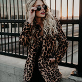 Leopard Lapel Fur Warm Medium Length Elegant Female Coats Jacket