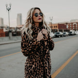 Leopard Lapel Fur Warm Medium Length Elegant Female Coats Jacket