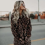Leopard Lapel Fur Warm Medium Length Elegant Female Coats Jacket