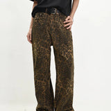 Retro Street Style Wide Leg Leopard Print Jeans