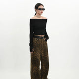 Retro Street Style Wide Leg Leopard Print Jeans