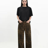 Retro Street Style Wide Leg Leopard Print Jeans