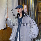 Women's Letter Embroidery Baseball Jacket Block Vintage Harajuku 2025 Spring Oversized V-Neck Streetwear Coat