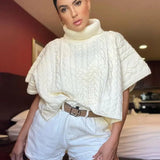Women's Loose Short-sleeved Turtleneck Knit Summer Autumn Lady Sweater