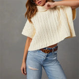Women's Loose Short-sleeved Turtleneck Knit Summer Autumn Lady Sweater