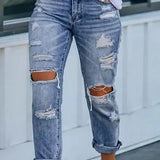 Women's Ripped With Elastic Waist Loose Versatile Spring Summer Thin Style Jeans