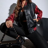 Stylish Red And Black Chic Zipper Pu Leather Jacket
