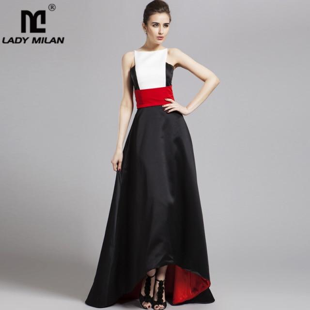 Women's Runway Designer Dresses Sexy Spaghetti Stripes Patchwork Color Block Fashion Hi-Low Party Prom Long Dresses