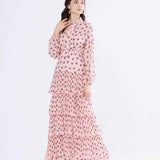 Long Sleeves Floral Printed Ruffles Elegant Casual Maxi Dress