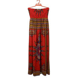 Women's V Neck Printing Maxi Dress Sleeveless Floor-length Wrapped Chest Casual Dress Beach Holiday Dress