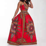 Women's V Neck Printing Maxi Dress Sleeveless Floor-length Wrapped Chest Casual Dress Beach Holiday Dress