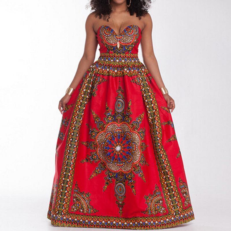 Women's V Neck Printing Maxi Dress Sleeveless Floor-length Wrapped Chest Casual Dress Beach Holiday Dress