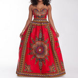 Women's V Neck Printing Maxi Dress Sleeveless Floor-length Wrapped Chest Casual Dress Beach Holiday Dress