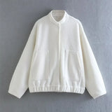 Versatile Oversized Bomber Round Neck Long Sleeve Casual Coat