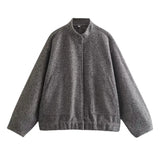 Versatile Oversized Bomber Round Neck Long Sleeve Casual Coat