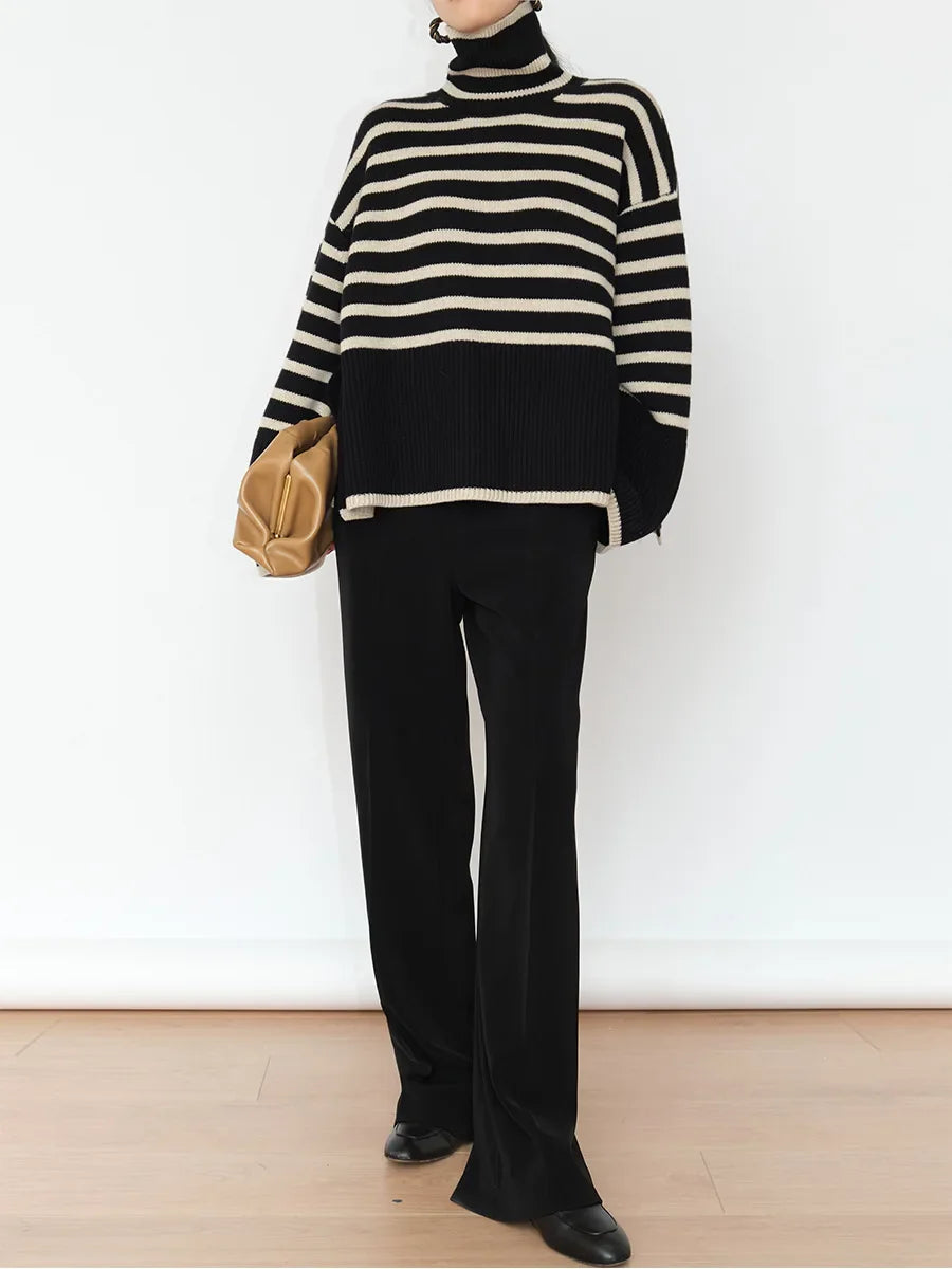 Striped Turtleneck Niche Loose Design Knitwear Sweater