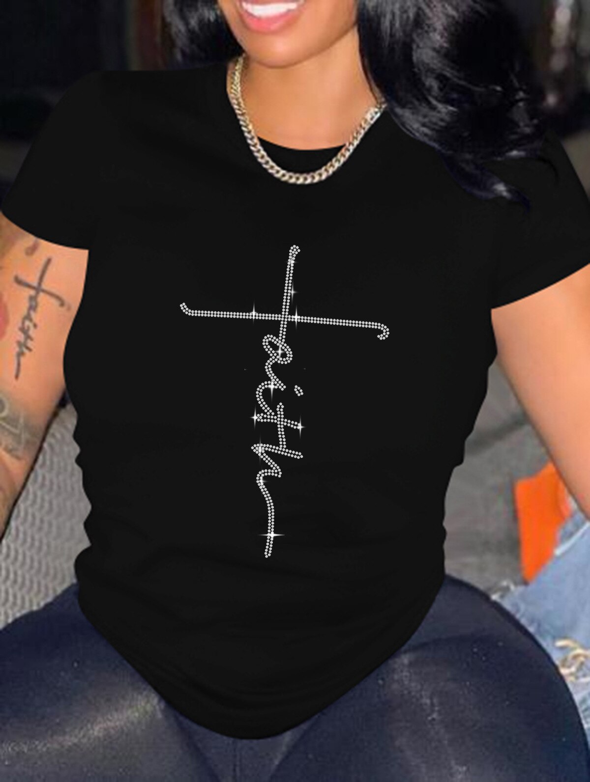 Casual Bricked Letter Print T-Shirts