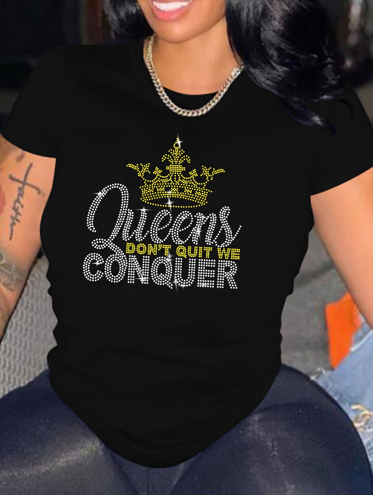 Casual Bricked Letter Print T-Shirts