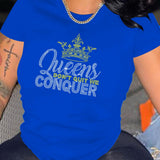 Casual Bricked Letter Print T-Shirts