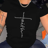 Casual Bricked Letter Print T-Shirts
