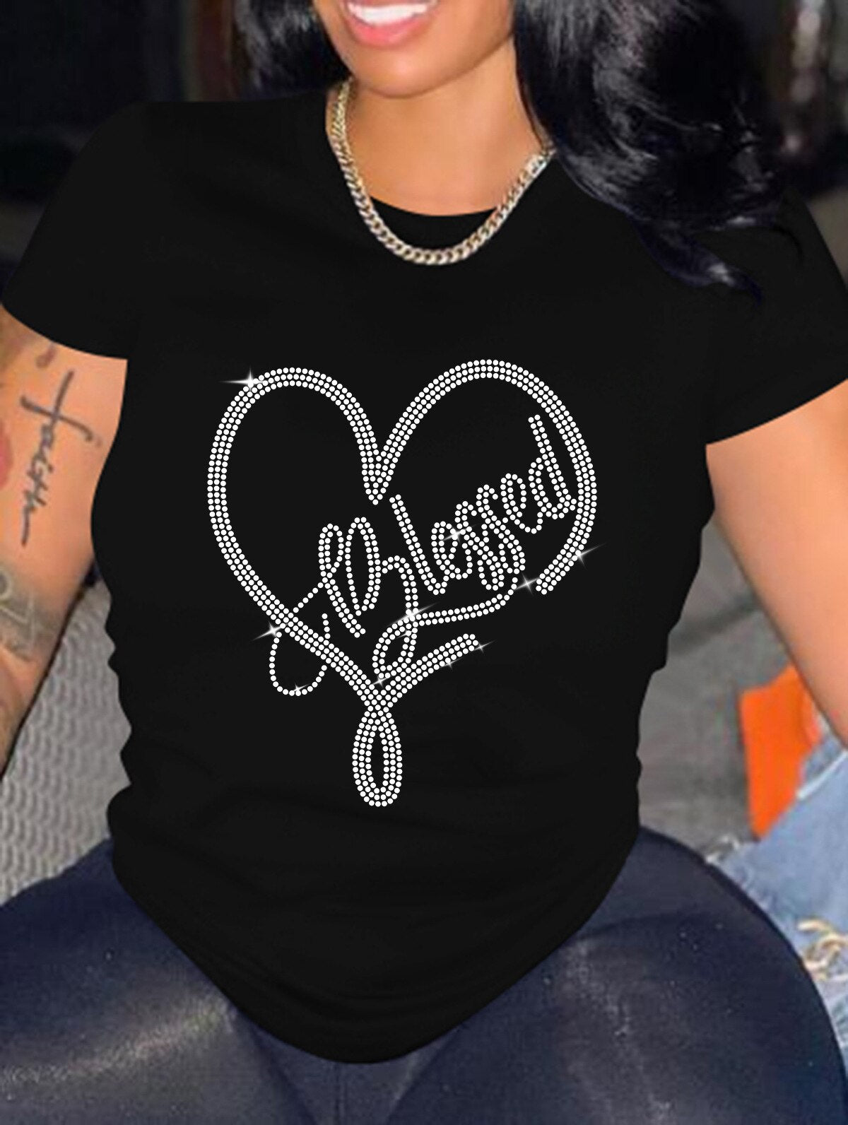Casual Bricked Letter Print T-Shirts