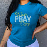 Casual Bricked Letter Print T-Shirts
