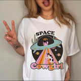 Women's T-shirt Western Cowboy Cartoon Letter Print Funny Cute Short