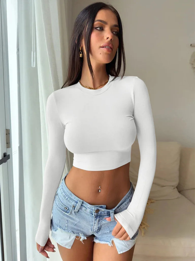 Crop Ultra-short Long-sleeved Base Shirt Spring 2025 Women's Hot Girls Wear T-shirt
