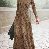 Vintage Geometric Print Autumn O Neck Boho Dress